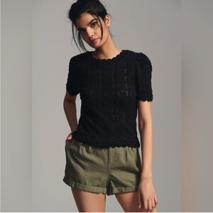 Anthropologie Pointelle Sweater Tee Black